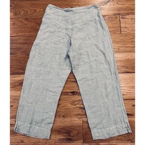 Bryn Walker Pants Blue Linen Cropped Pull On Elastic Waist Lagenlook Women's S